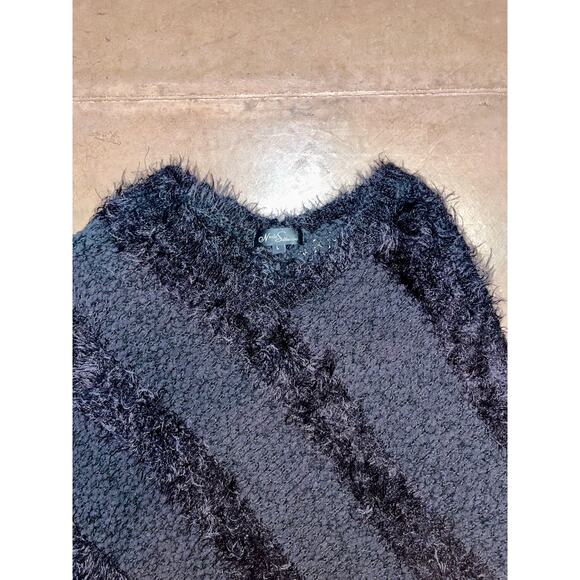 Nicole Sabbattini Black Knit Poncho w/ Arm Cuffs Soft Stretchy Diagonal Stripe L - Picture 3 of 5